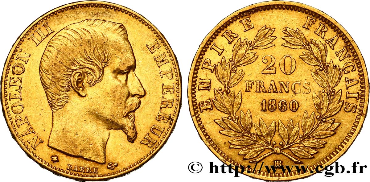 20 francs or Napoléon III, tête nue 1860 Strasbourg F.531/20 XF48 