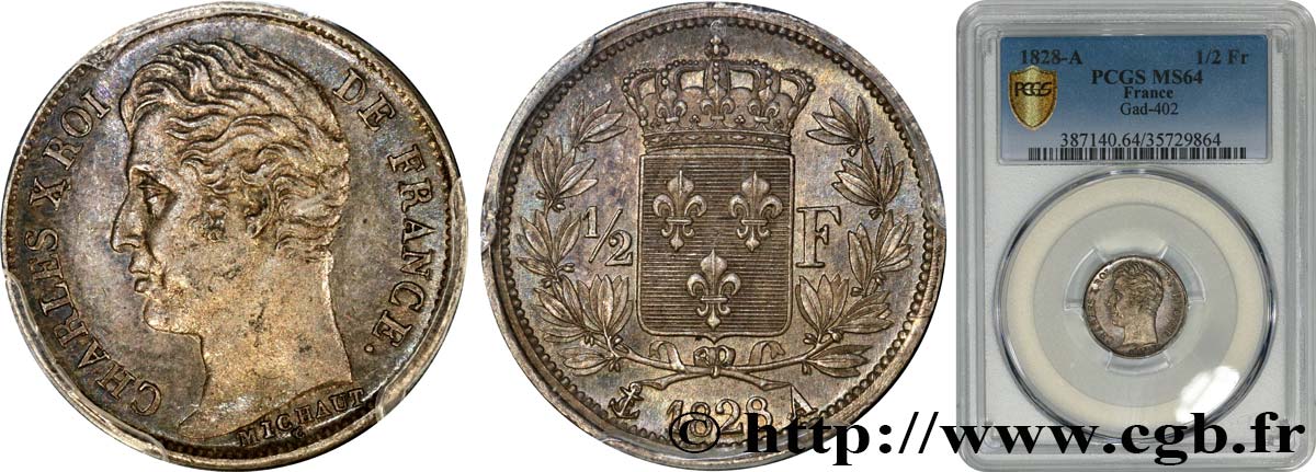1/2 franc Charles X 1828 Paris F.180/25 SC64 PCGS