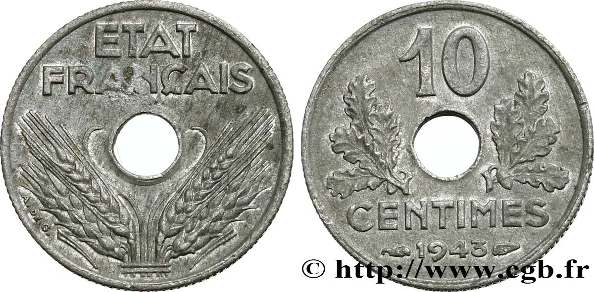 10 centimes État français, petit module 1943  F.142/2 TTB52 
