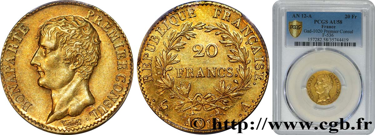 20 francs or Bonaparte Premier Consul 1804 Paris F.510/2 VZ58 PCGS