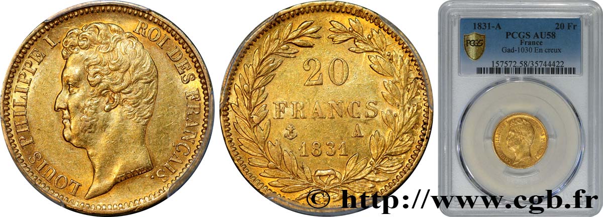 20 francs or Louis-Philippe, Tiolier, tranche inscrite en creux 1831 Paris F.524/2 VZ58 PCGS