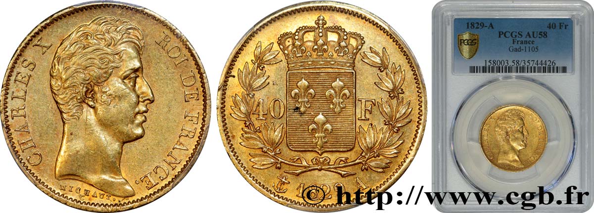 40 francs or Charles X, 2e type 1829 Paris F.544/4 VZ58 PCGS