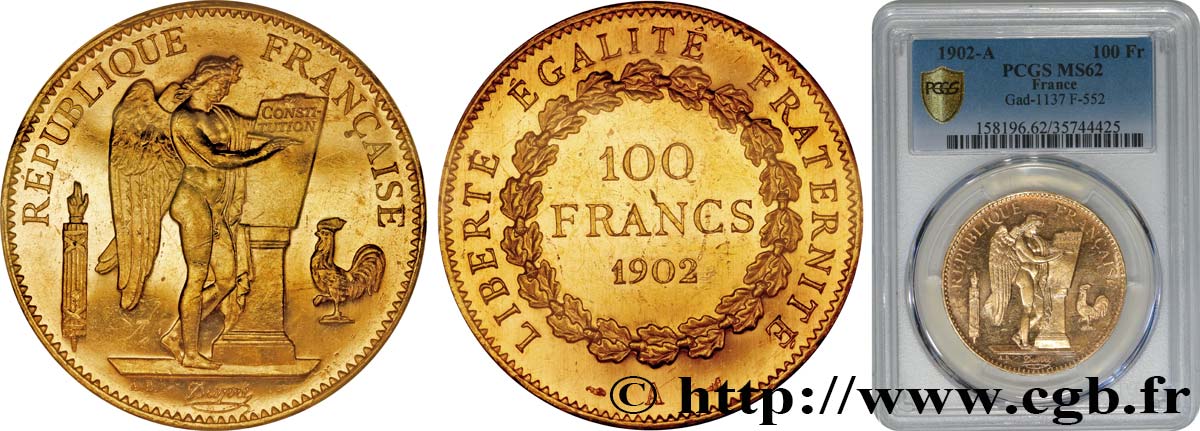 100 francs or Génie, tranche inscrite en relief Dieu protège la France 1902 Paris F.552/15 SPL62 PCGS