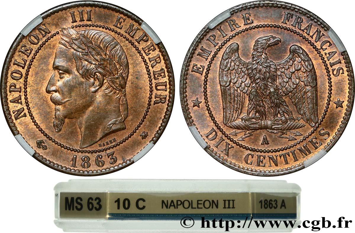 Dix centimes Napoléon III, tête laurée 1863 Paris F.134/10 SC63 GENI
