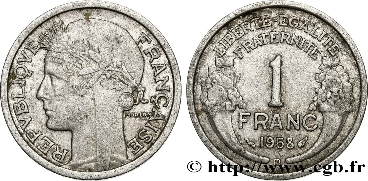 1 franc Morlon, légère 1958 Beaumont-Le-Roger F.221/22 SS40 