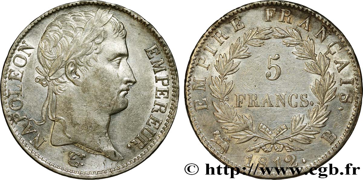 5 francs Napoléon Empereur, Empire français 1812 Rouen F.307/42 TTB50 