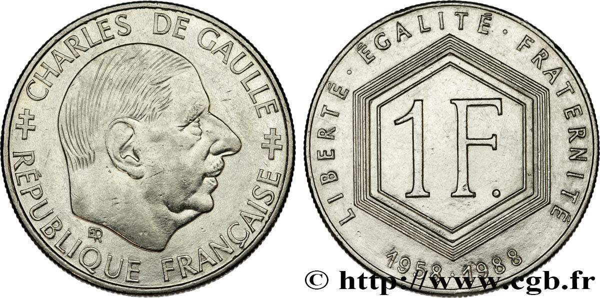 1 franc De Gaulle, sans différents 1988  F.227/3 TTB52 
