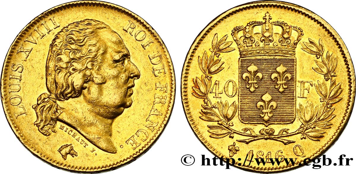 40 francs or Louis XVIII 1816 Perpignan F.542/4 SS 