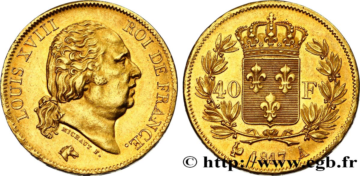 40 francs or Louis XVIII 1817 Paris F.542/6 EBC58 