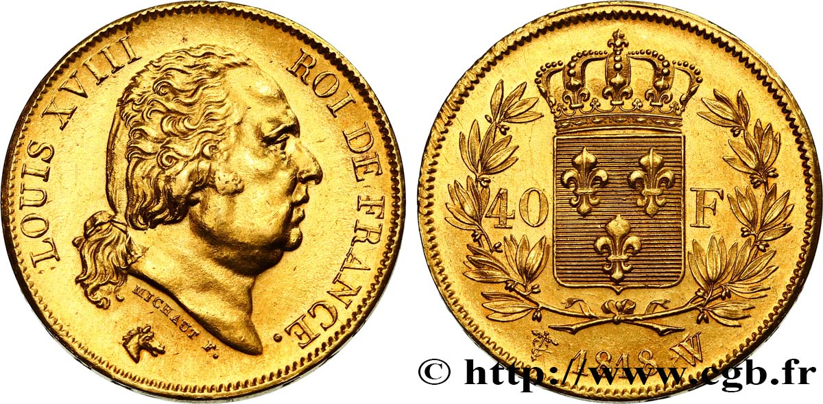 40 francs or Louis XVIII 1818 Lille F.542/8 EBC60 