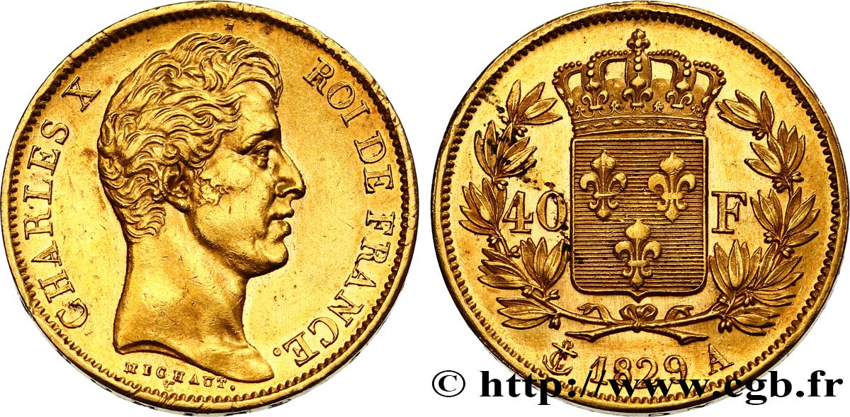 40 francs or Charles X, 2e type 1829 Paris F.544/4 AU58 