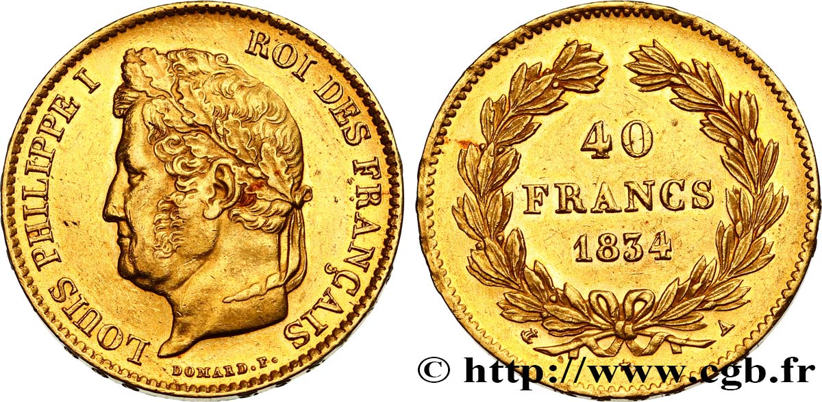 40 francs or Louis-Philippe 1834 Paris F.546/6 MBC52 