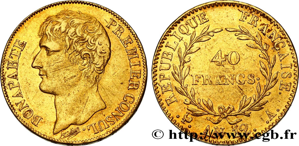 40 francs or Bonaparte Premier Consul 1804 Paris F.536/5 XF 