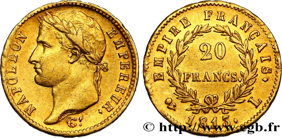 20 francs or Napoléon tête laurée, Empire français 1813 Bayonne F.516/33 BB45 