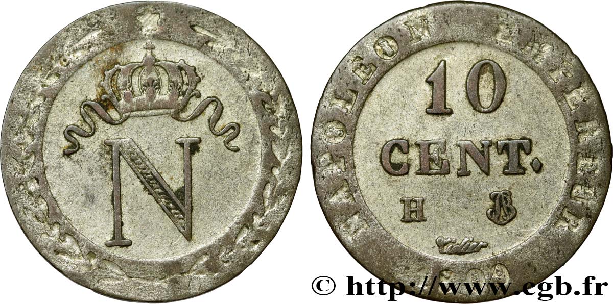 10 cent. à l N couronnée 1809 La Rochelle F.130/14 AU50 