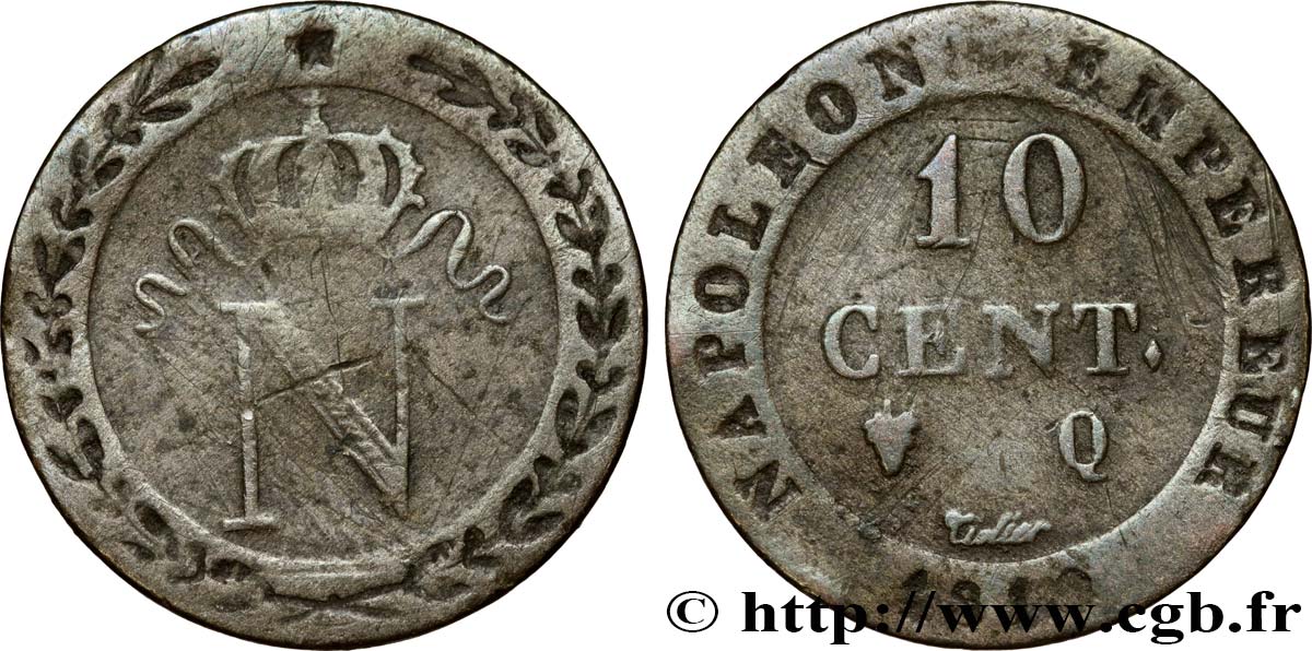 10 cent. à l N couronnée 1810 Perpignan F.130/23 TB35 