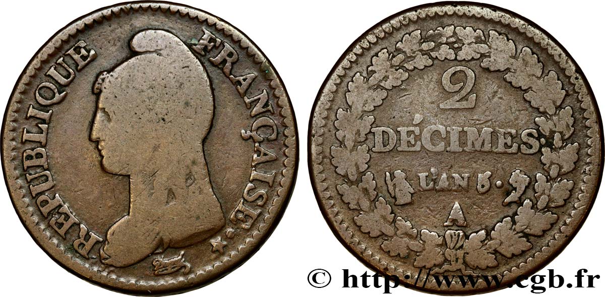 2 décimes Dupré 1797 Paris F.145/6 TB20 