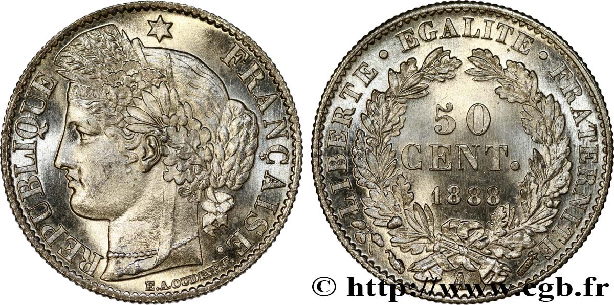 50 centimes Cérès, Troisième République 1888 Paris F.189/13 ST65 