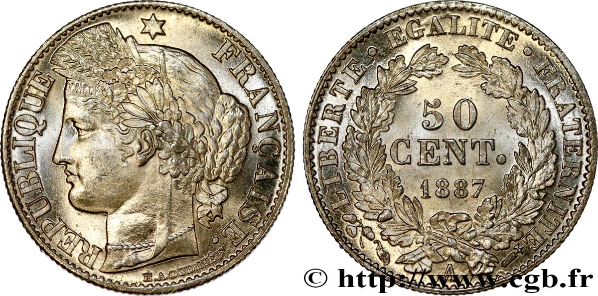 50 centimes Cérès, Troisième République 1887 Paris F.189/12 SPL64 
