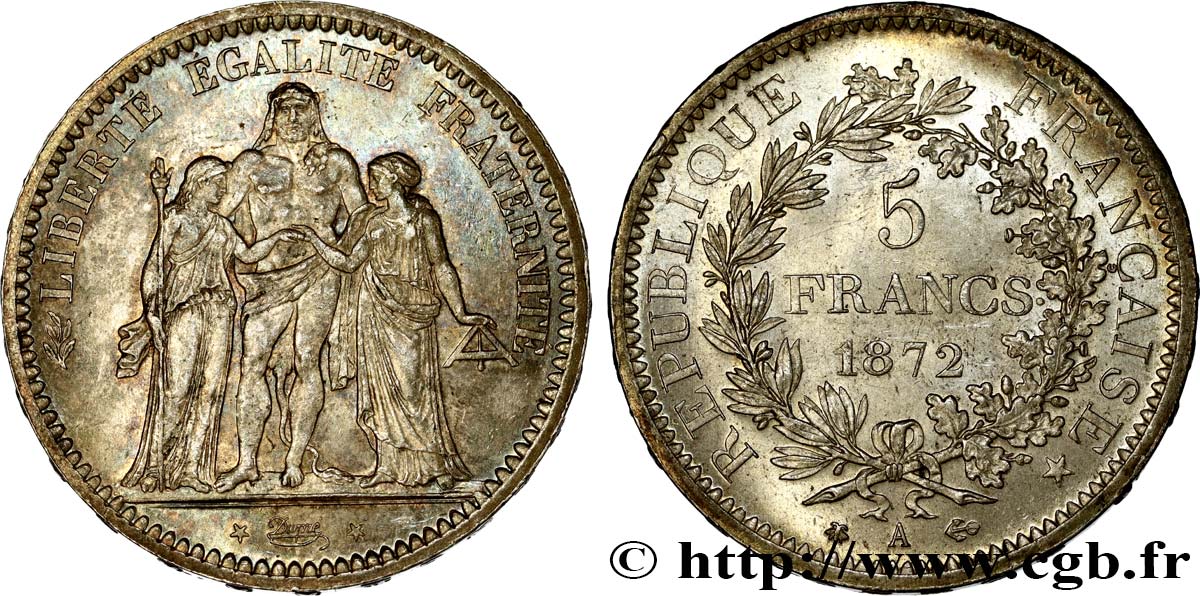 5 francs Hercule 1872 Paris F.334/7 EBC58 