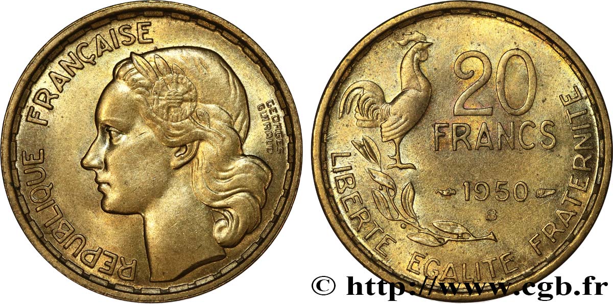 20 francs Georges Guiraud, 4 faucilles 1950 Beaumont-Le-Roger F.401/3 EBC60 