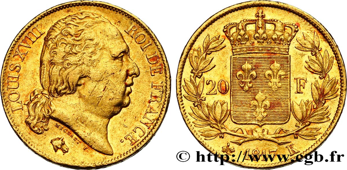 20 francs or Louis XVIII, tête nue 1817 Bordeaux F.519/6 BB42 