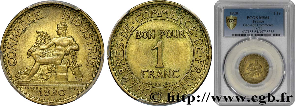 1 franc Chambres de Commerce 1920 Paris F.218/2 MS64 PCGS