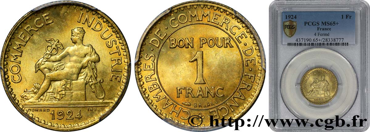 1 franc Chambres de Commerce 1924 Paris F.218/6 MS65 PCGS