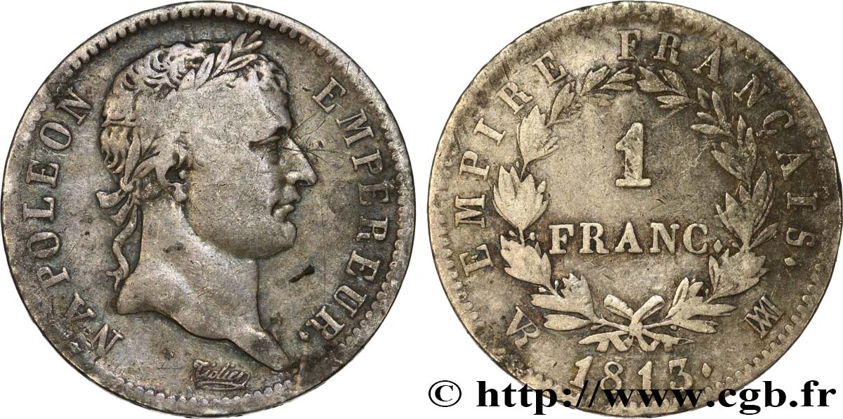 1 franc Napoléon Ier tête laurée, Empire français 1813 Marseille F.205/67 BC25 