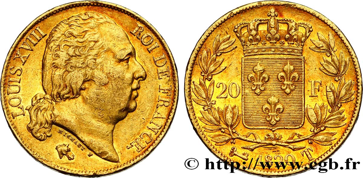 20 francs or Louis XVIII, tête nue 1820 Nantes F.519/22 MBC42 
