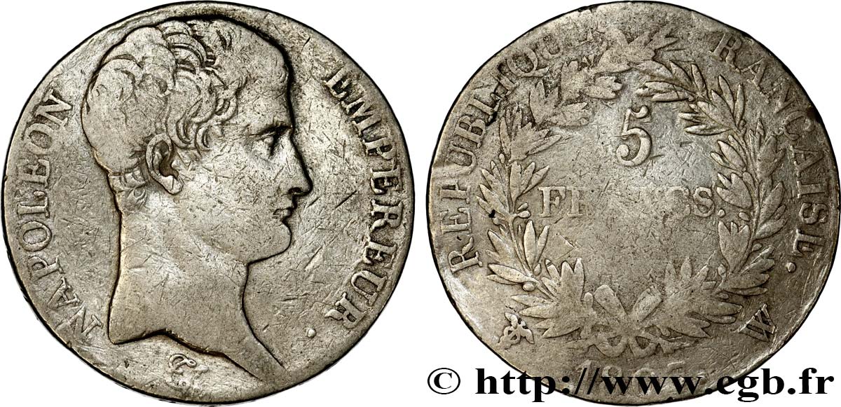 5 francs Napoléon Empereur, Calendrier grégorien 1807 Lille F.304/23 VG 