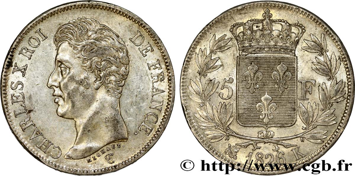 5 francs Charles X, 1er type 1826 Bordeaux F.310/21 AU50 