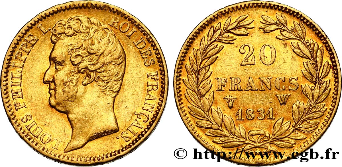20 francs or Louis-Philippe, Tiolier, tranche inscrite en creux 1831 Lille F.524/4 SS48 