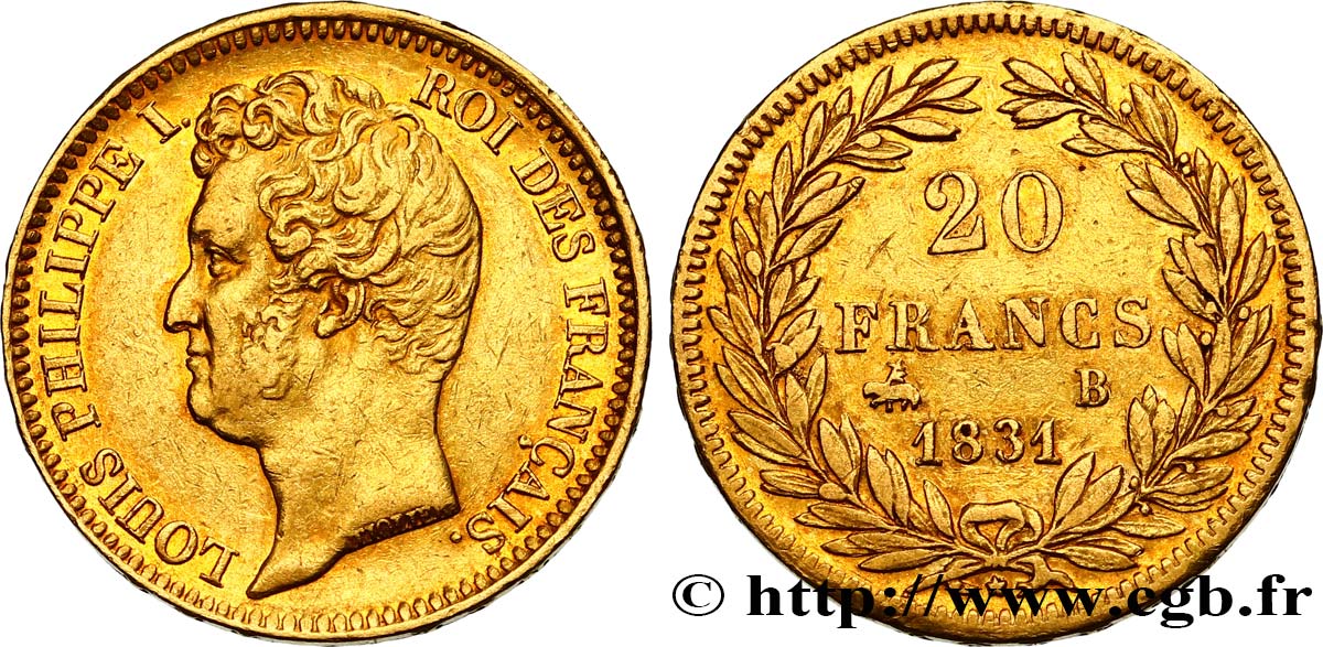 20 francs or Louis-Philippe, Tiolier, tranche inscrite en relief 1831 Rouen F.525/3 BB45 