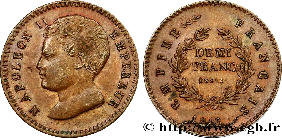 Essai de demi-franc en bronze 1816  VG.2409  TTB+ 