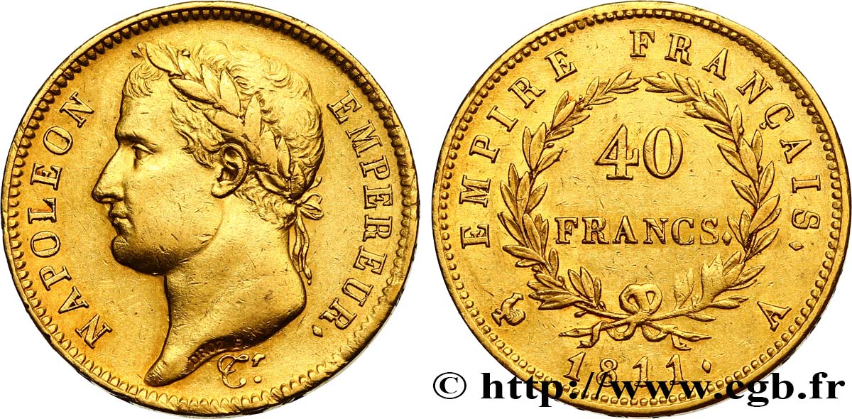 40 francs or Napoléon tête laurée, Empire français 1811 Paris F.541/6 MBC45 