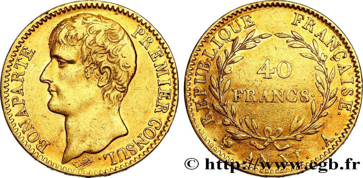 40 francs or Bonaparte Premier Consul 1803 Paris F.536/1 SS45 