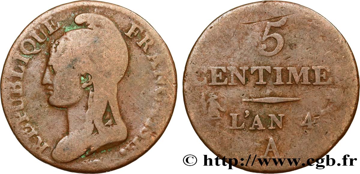 5 centimes Dupré, petit module 1796 Paris F.113/1 B10 