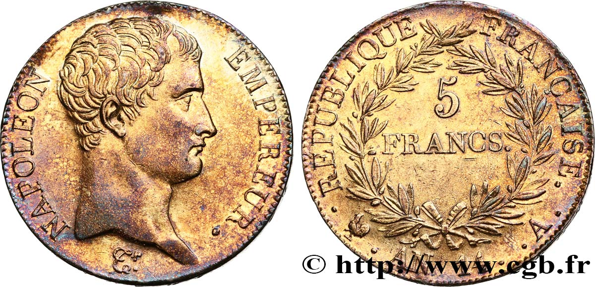 5 francs Napoléon Empereur, Calendrier révolutionnaire 1805 Paris F.303/19 EBC55 
