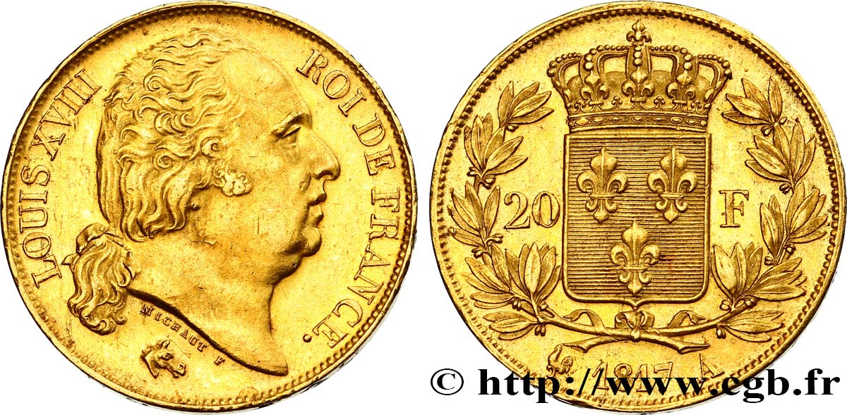 20 francs or Louis XVIII, tête nue 1817 Paris F.519/5 SPL58 