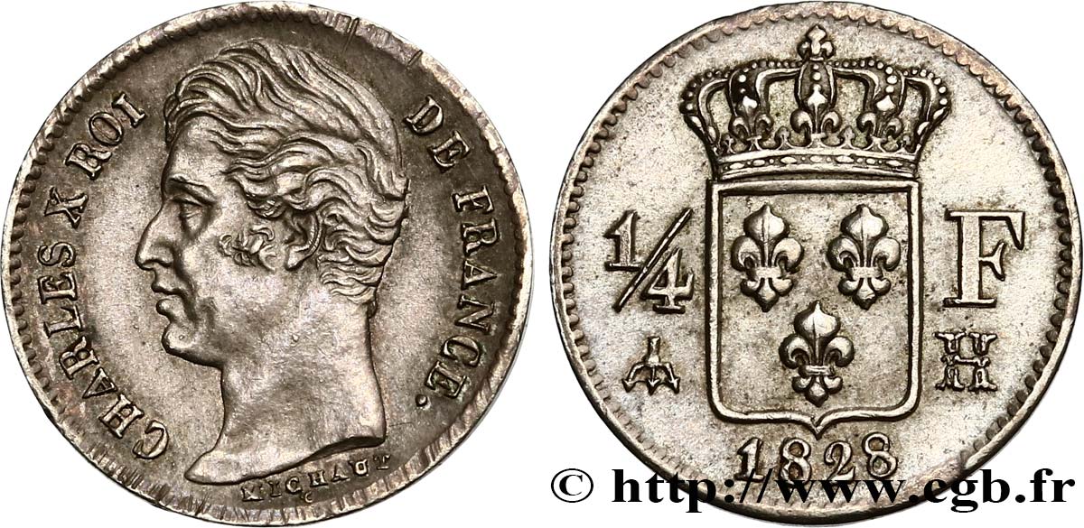 1/4 franc Charles X 1828 La Rochelle F.164/22 MBC50 
