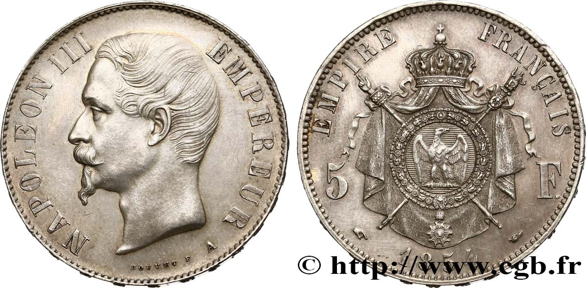 5 francs Napoléon III, tête nue 1854 Paris F.330/1 EBC 