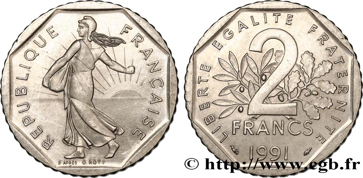 2 francs Semeuse, nickel, frappe monnaie 1991 Pessac F.272/15 SUP60 