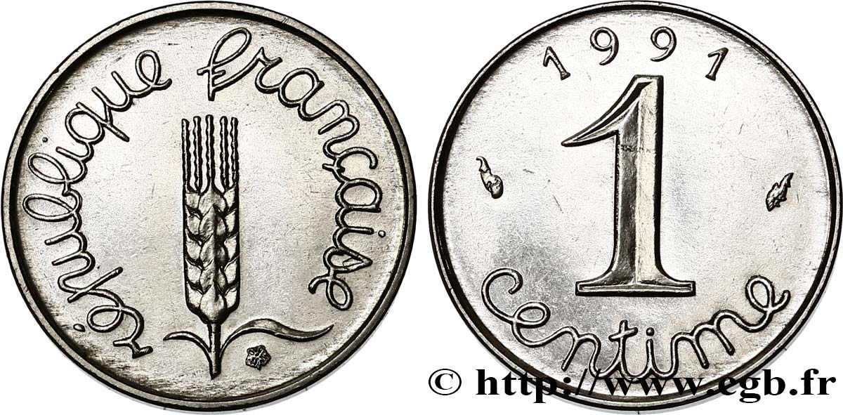 1 centime Épi, frappe monnaie 1991 Pessac F.106/48 AU55 