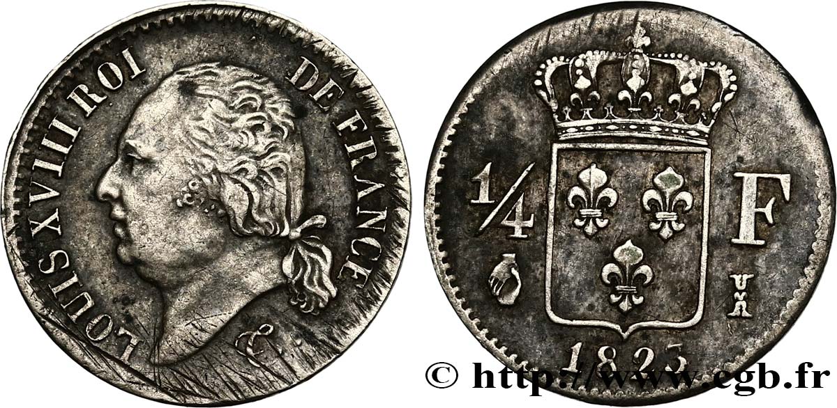 1/4 franc Louis XVIII 1823 Limoges F.163/26 MBC40 