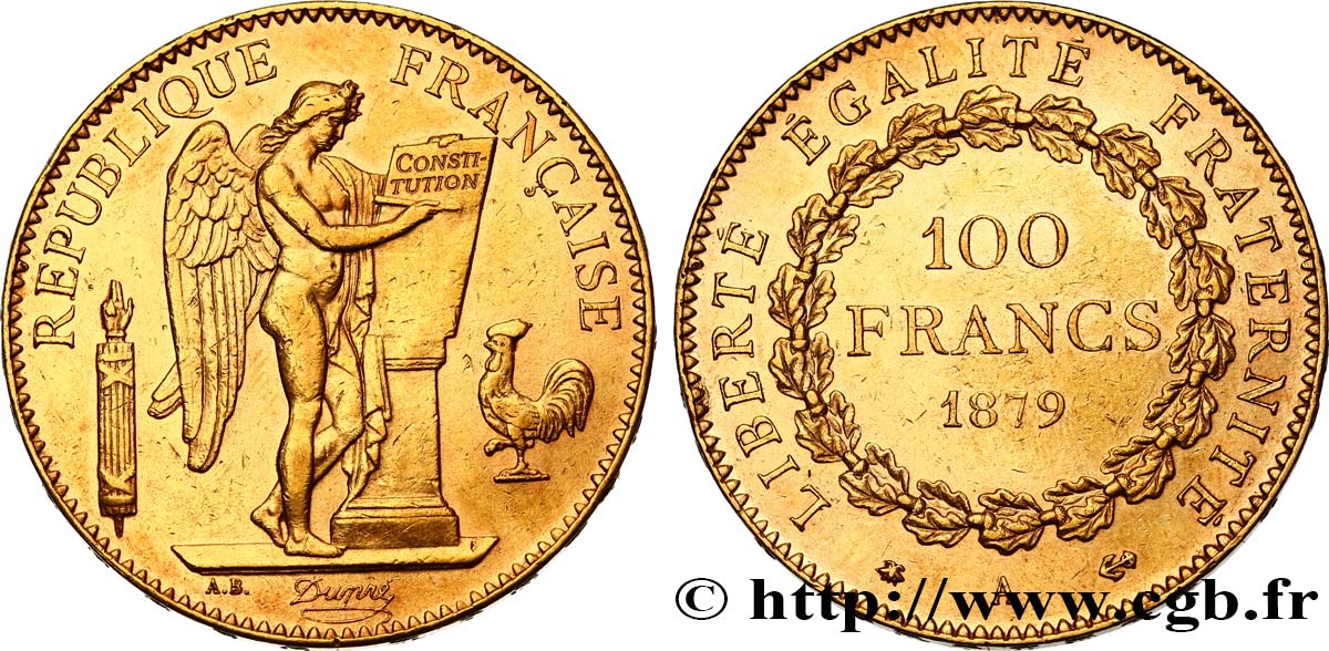 100 francs or Génie, tranche inscrite en relief Dieu protège la France 1879 Paris F.552/3 TTB45 