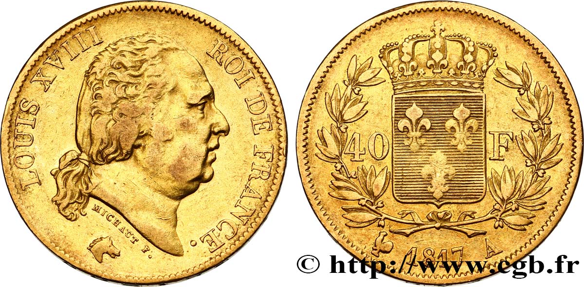 40 francs or Louis XVIII 1817 Paris F.542/6 BB40 