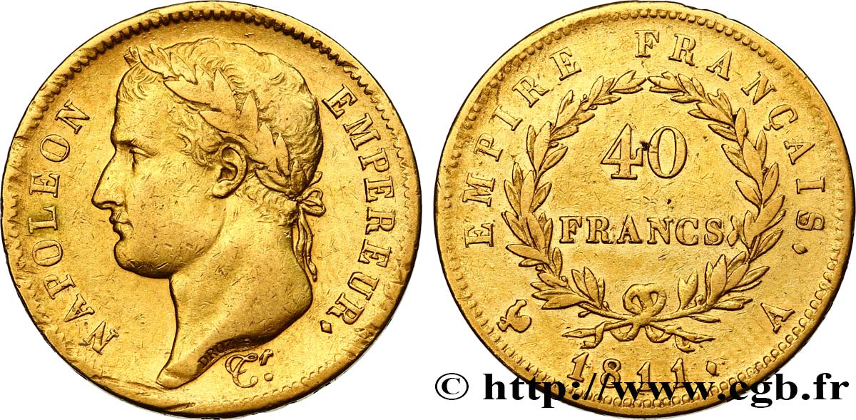 40 francs or Napoléon tête laurée, Empire français 1811 Paris F.541/6 MBC40 