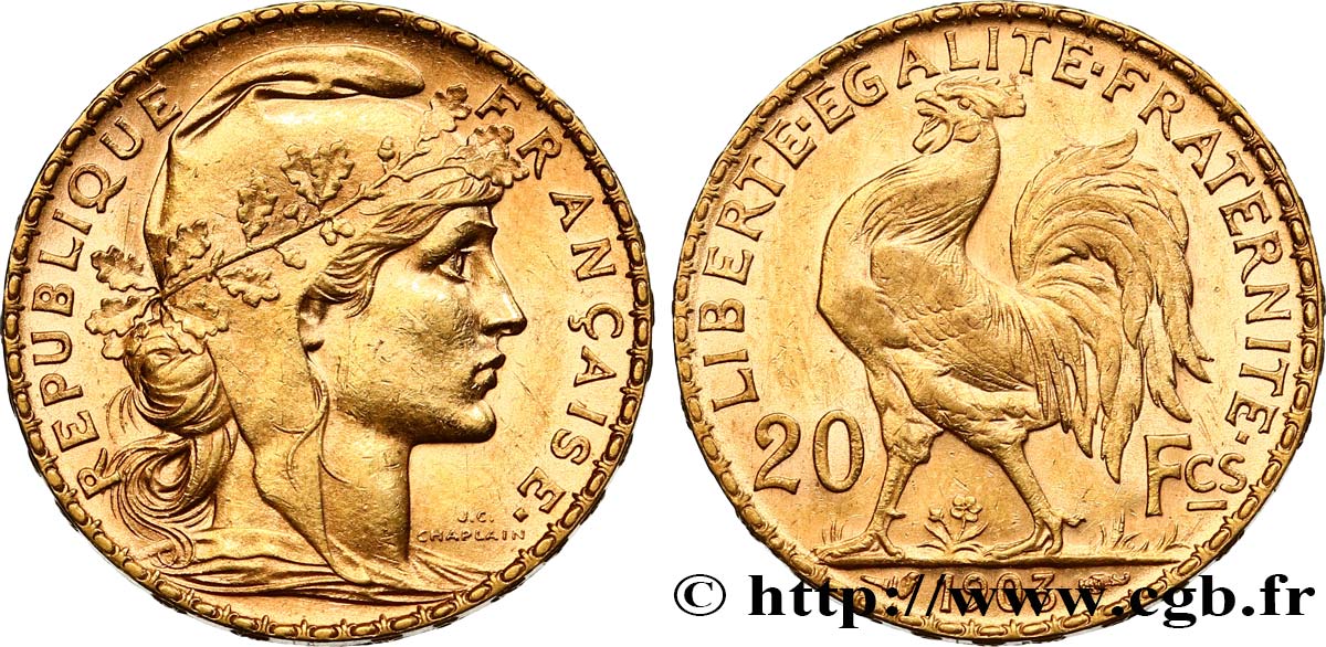 20 francs or Coq, Dieu protège la France 1903 Paris F.534/8 SUP55 