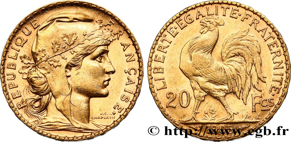 20 francs or Coq, Dieu protège la France 1905 Paris F.534/10 SUP55 